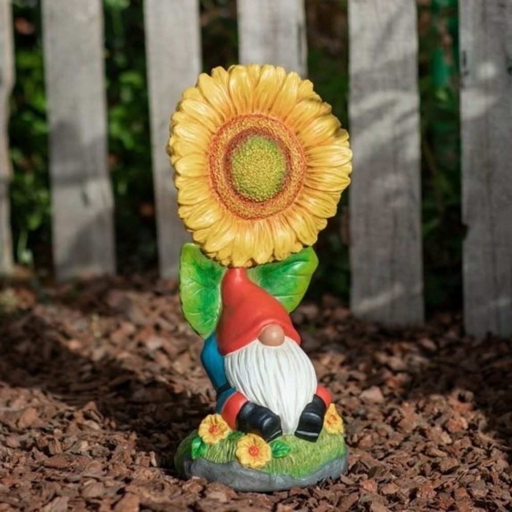 6.25 in L x 5 in W x 13 in H,Outdoor Yellow Sunflower and Gnome Garden Statue